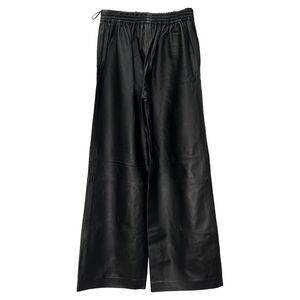 Joseph Gartered Wide-Leg Trousers in Black Lamb Leather